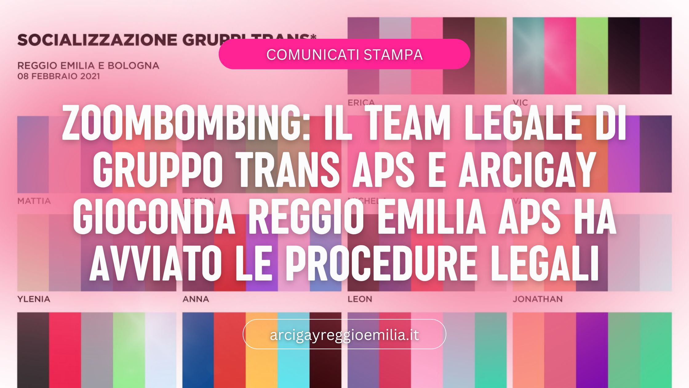 ZOOMBOMBING il team legale di Gruppo Trans APS e Arcigay Gioconda Reggio Emilia APS ha avviato le procedure legali